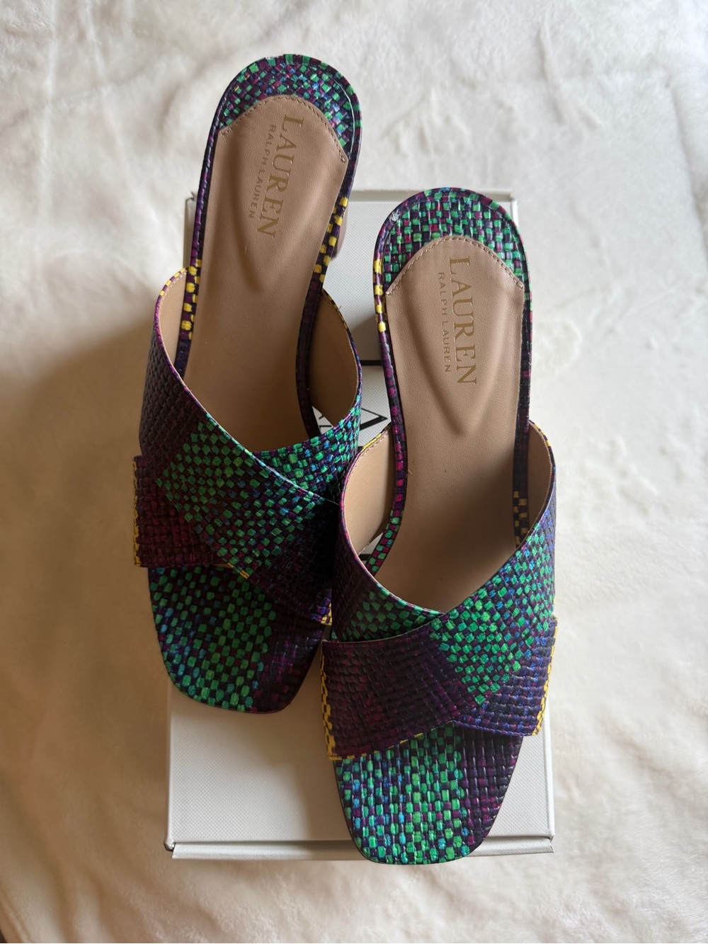 Lauren Ralph Lauren Green & Purple Woven Slide Mules